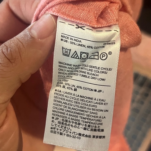 Banana Republic Short Sleeve Linen Button Down Coral Pink Slim Fit Shirt XL - Picture 5 of 5